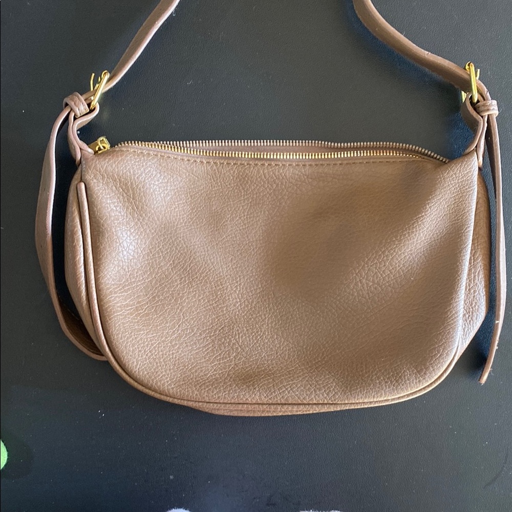 Classic Tan Leather Crescent Shoulder Bag